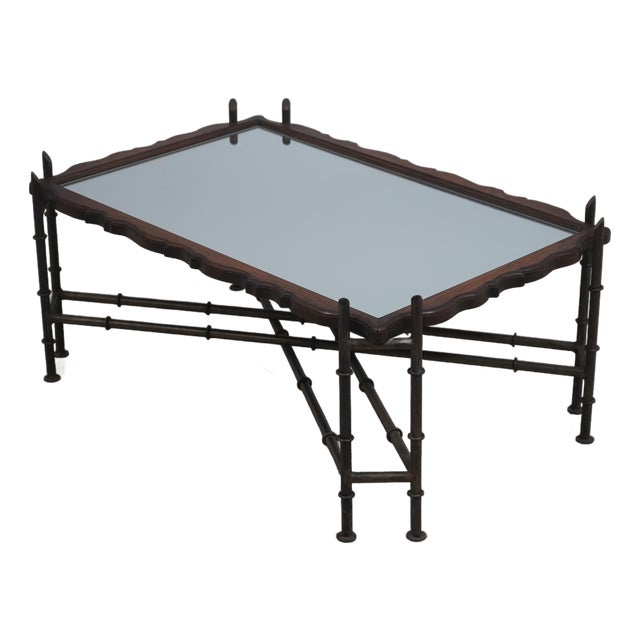 Baker Bamboo Form Iron Base Coffee Table For Sale