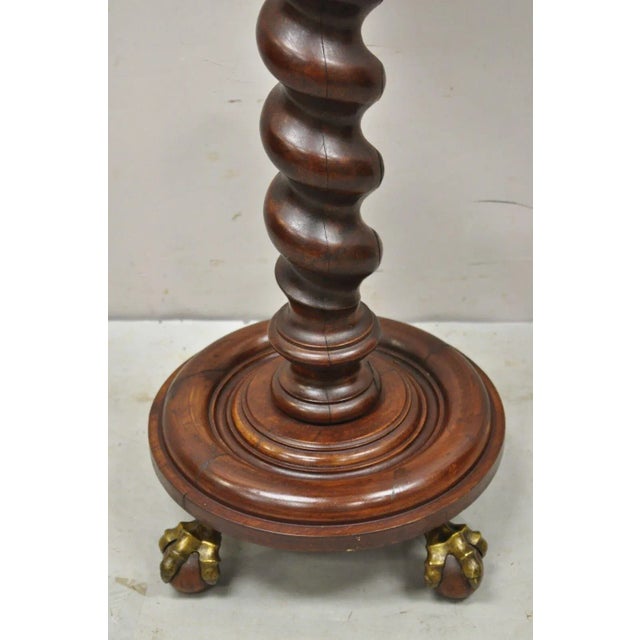 Antique Empire Victorian Walnut Barley Twist Spiral Carved Pedestal Stand For Sale In Philadelphia - Image 6 of 12