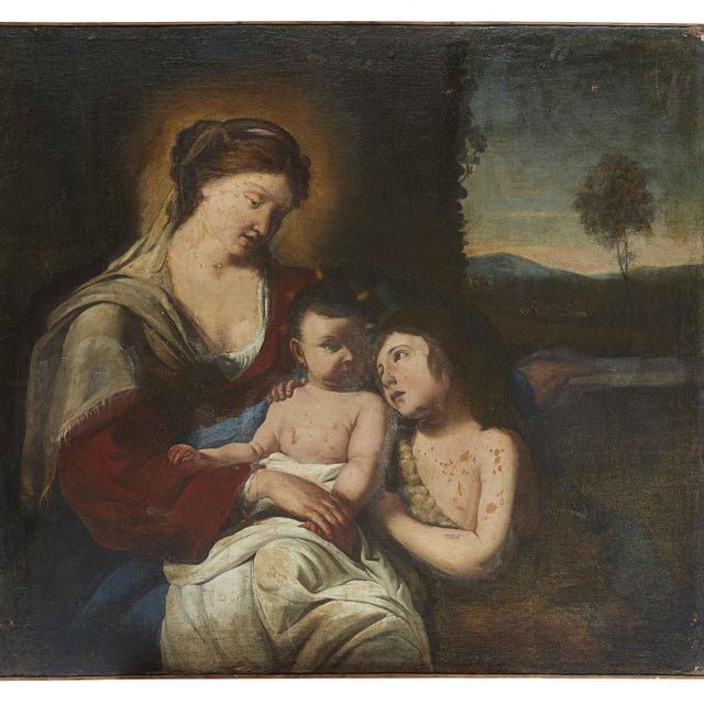 Gold Madonna and Child with the Infant Saint John, 1600s, Oil on Canvas For Sale - Image 8 of 8
