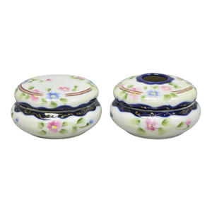Early 20th Century Victorian Japanese Hand Painted Porcelain Cobalt Blue Hair Receiver & Powder Jar