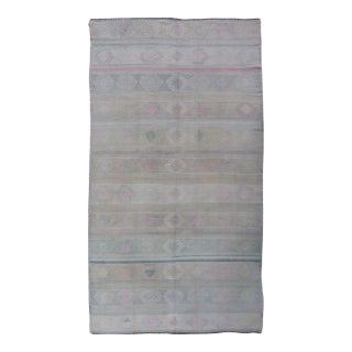 Vintage Turkish Kilim Rug Ivory Pastel Striped Multicolor Wool Flatweave For Sale
