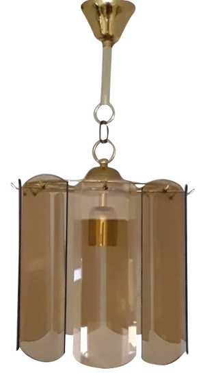 Vintage German Gold Plated Metal and Smoked Glass Ceiling Lamp from Wortmann & Filz, 1970s