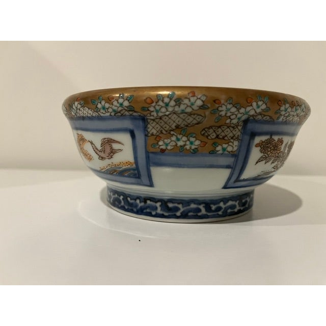 Metal Antique Colored Imari Bowl With Gold Edge and Detailed Painting - Horse in Center For Sale - Image 7 of 18