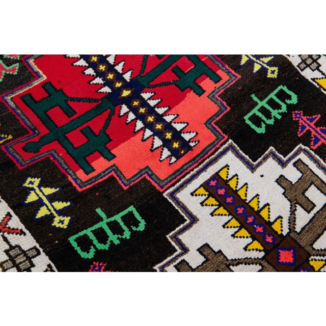 Vintage Brown Turkish Handmade Multicolor Tribal Pattern Wool Runner For Sale - Image 10 of 11