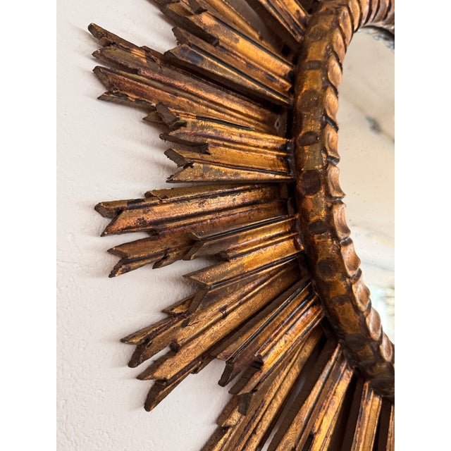 Mid-Century Baroque Italian Sunburst Giltwood Wall Mirror, 1940s For Sale - Image 9 of 18