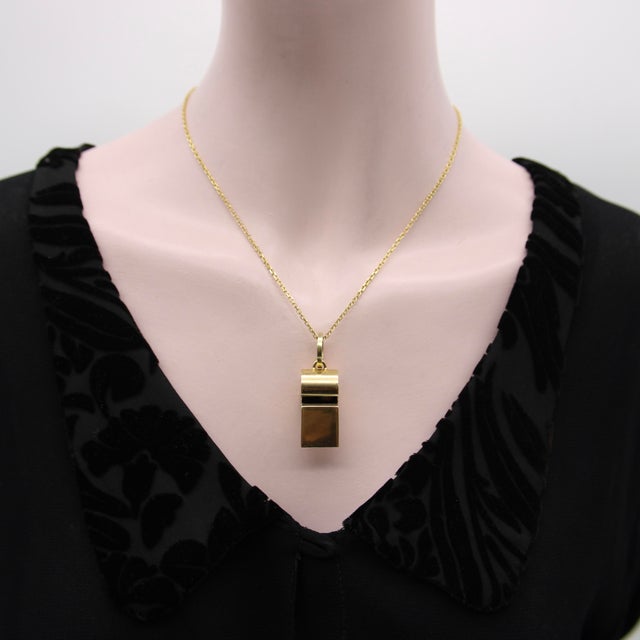 Gold Vintage 18k Gold Large Whistle Pendant Charm For Sale - Image 8 of 8