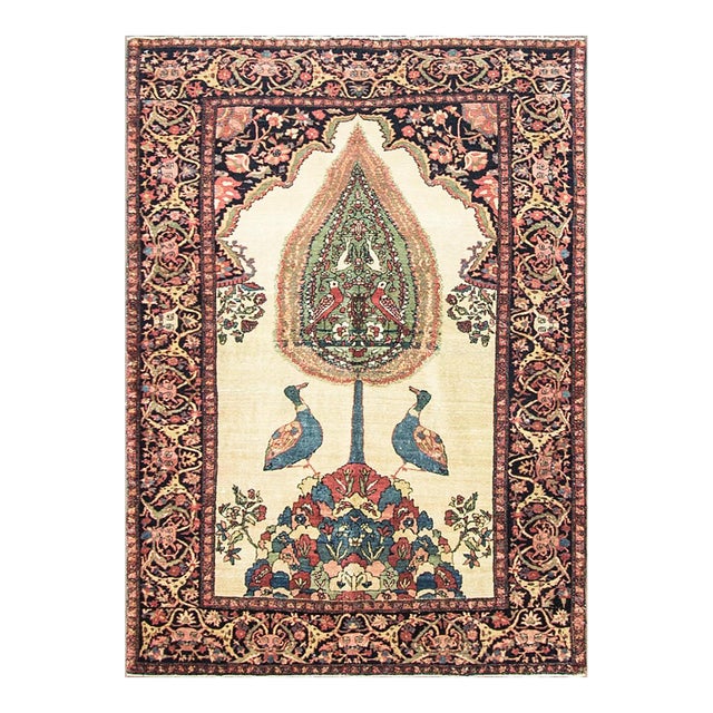 Antique Persian Feraghan Sarouk, Tree of Life Rug, 3'5" X 4'11" For Sale