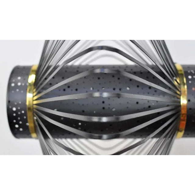 Mid-Century Modern Brass and Black Enameled Metal Pendant Lamp For Sale - Image 4 of 10