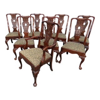 Gorgeous Set 8 Henredon Superbly Carved Mahogany Georgian Style Dining Chairs For Sale