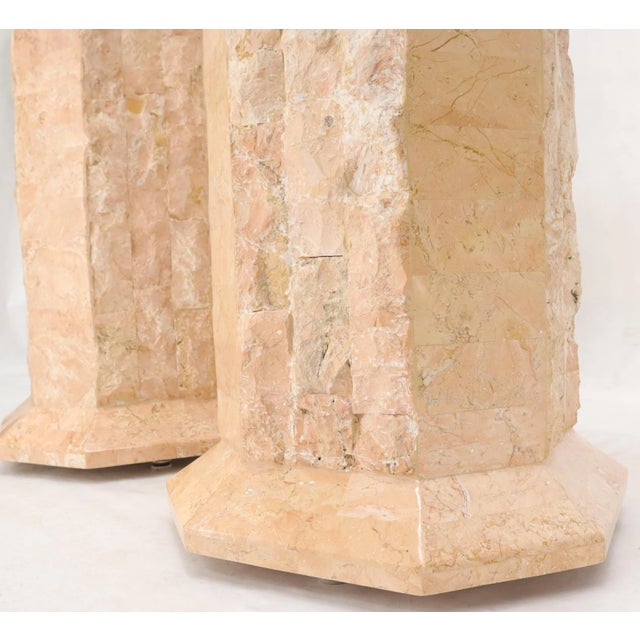 Pair of Polished Stone Tile Tessellated Octagon Shape Pedestals Stand Red White For Sale - Image 11 of 13