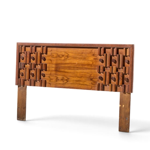 Mid-Century Modern Paul Evans Style Mid Century Canadian Brutalist Walnut Queen Headboard For Sale - Image 3 of 3