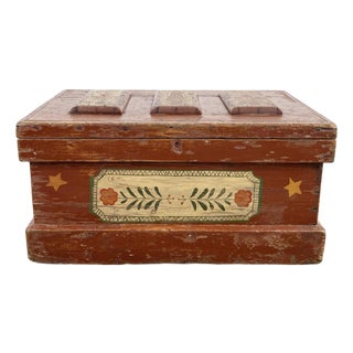 Antique Hand-Painted Wood Trunk Tool Chest For Sale