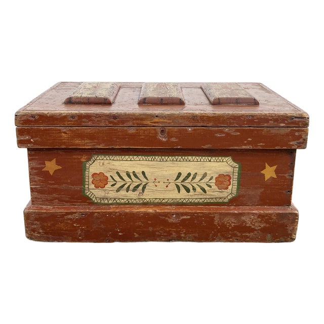 Antique Hand-Painted Wood Trunk Tool Chest For Sale