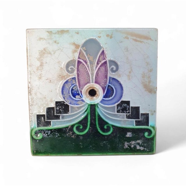 Art Nouveau Oven Tiles with Mounting Holes, 1920s, Set of 53 For Sale - Image 3 of 5