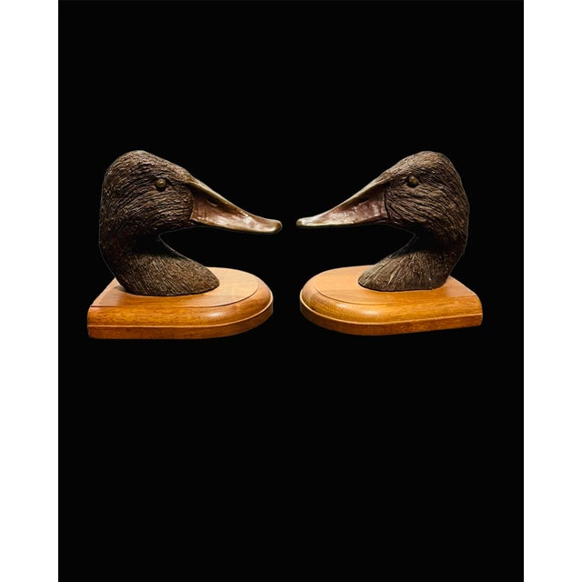 Heavy bronze duck bookends. These handsome solid bronze bookends by famous wildlife artist Robert J Winship, feature...