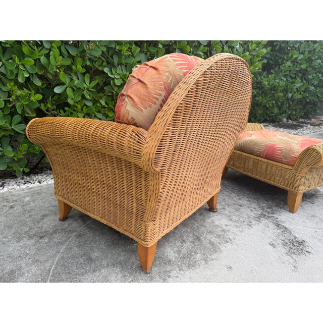 Wood Vintage Henry Link Wicker Lounge Chair & Ottoman For Sale - Image 7 of 15