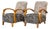 French Art Deco Birch Armchairs With Fan Motif Upholstery - Pair For Sale