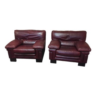 1970s Tre Erre Italy Roche Bobois Burgundy Wine Leather Armchairs - a Pair For Sale