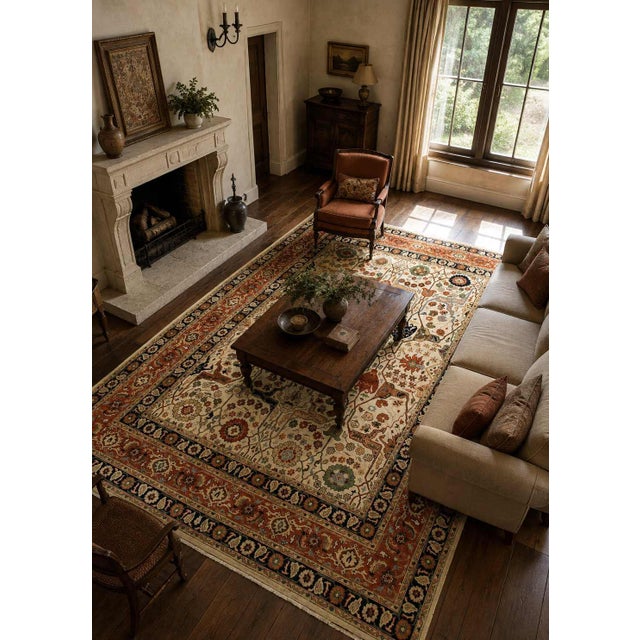 Brick Red Pasaragd DC Ivory Color Fine Hand Knotted Persian Heriz Design Rug For Sale - Image 8 of 8