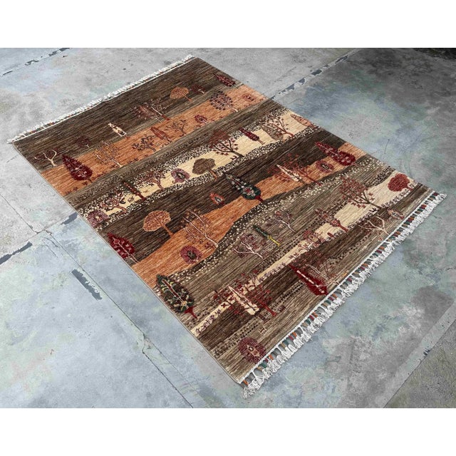 Abstract Vintage Persian Gabbeh Wool Landscape Rug – 152x200 Cm For Sale - Image 3 of 18