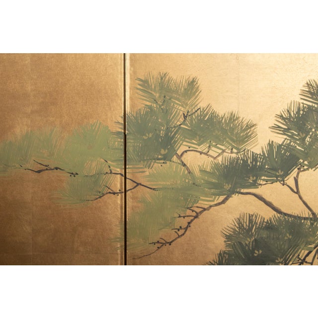 1960s 1960s Shōwa Era Japanese Byobu Screen, "Pine Tree Branch" For Sale - Image 5 of 17