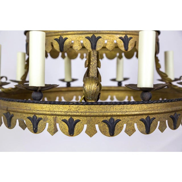 Mid 20th Century Tudor Style 2-Tier Tole Ring Chandelier For Sale - Image 10 of 12