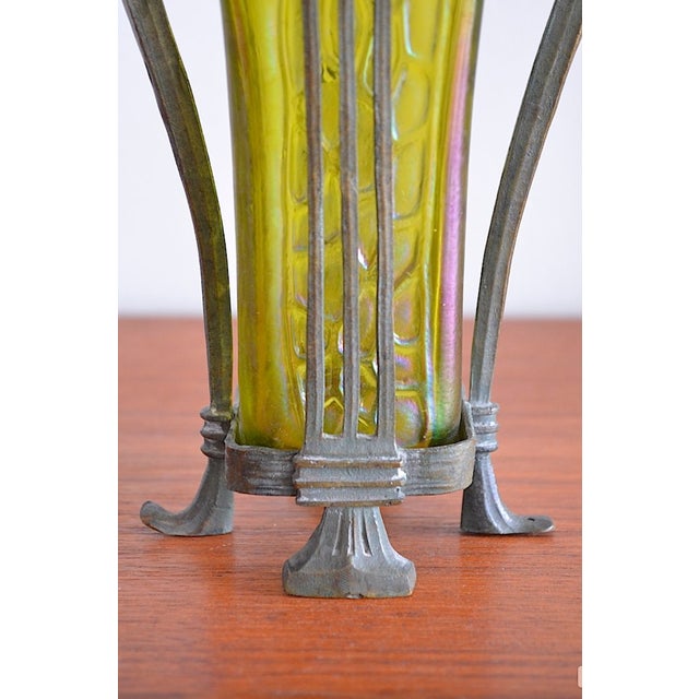Art Nouveau Glass Vase with Bronze Holder attributed to Johann Lötz Witwe, 1890s For Sale - Image 6 of 12
