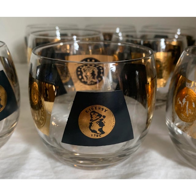 1960’s Vintage Roman Gold and Black Glass Tumblers / Rocks Glasses- Set of 8 For Sale - Image 4 of 8