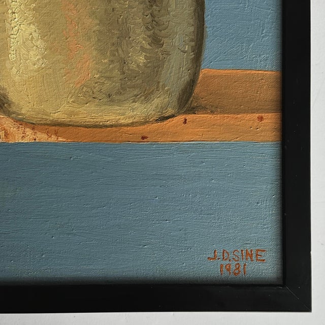 Vintage Expressionist Still Life With Axe, Pot, and Planter, Signed (Acrylic on Canvas, Framed) For Sale - Image 4 of 6