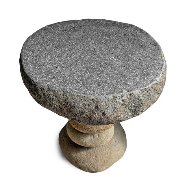 Contemporary Outdoor Vintage Stacked River Rock Stool Side Table For Sale - Image 3 of 8