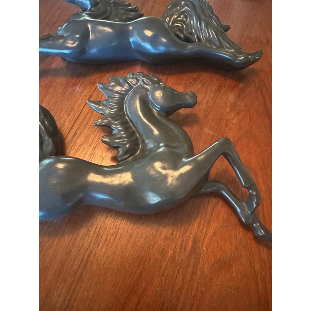 1960s Vintage Midcentury Ceramic Black Pegasus Horses Wall Decor Pair For Sale - Image 5 of 9