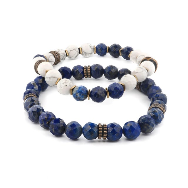 Inner Power Lapis & Howlite Men’s Beaded Bracelet Set For Sale In Miami - Image 6 of 6