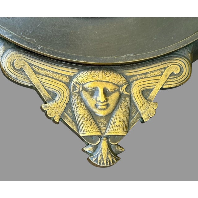 Bronze Antique Egyptian Revival Figural Embossed Bronze Footed Compote Tazza Bowl For Sale - Image 8 of 12