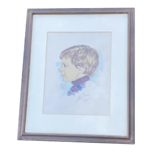 Vintage 1982 Chalk Portrait Drawing of a Boy - Signed