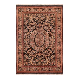 Shabby Chic Medallion 1990's Pak-Persian Black/Gold Wool Rug - 5'11'' X 9'1'' For Sale