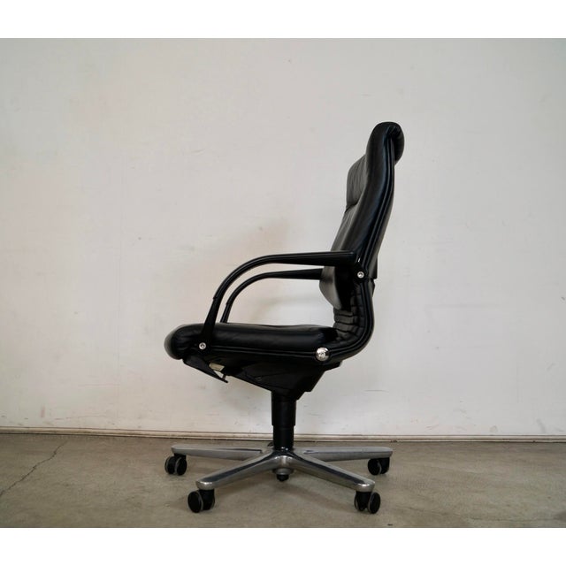 1980’s Postmodern Swiss Reclining Leather Office Desk Chair For Sale In Los Angeles - Image 6 of 12
