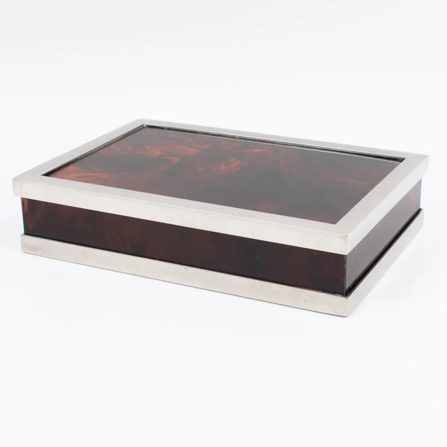 Maison Mercier Paris, Tortoiseshell Lucite and Chrome Box, 1970s For Sale - Image 11 of 11