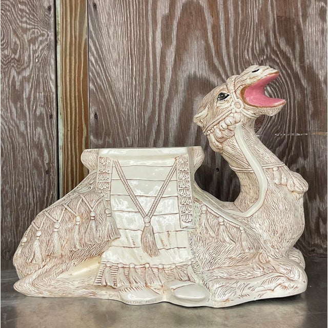 Mid 20th Century Vintage Regency Glazed Ceramic Camel Low Stool For Sale - Image 5 of 7