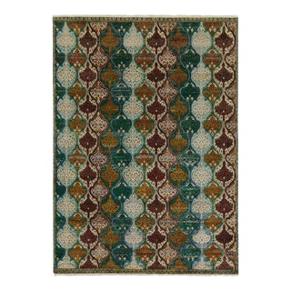 Rug & Kilim’s Classic Style Rug in Green, Gold and White Crest Patterns For Sale