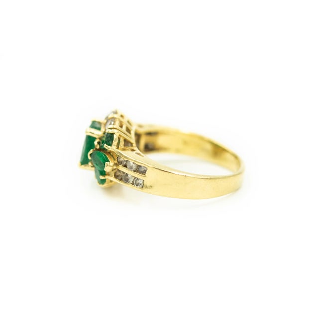 Modern Emerald and Diamond Yellow Gold Ring size 8 For Sale - Image 3 of 6