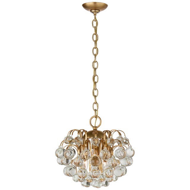 AERIN for Visual Comfort Signature Bellvale Small Chandelier in Hand-Rubbed Antique Brass with Crystal For Sale