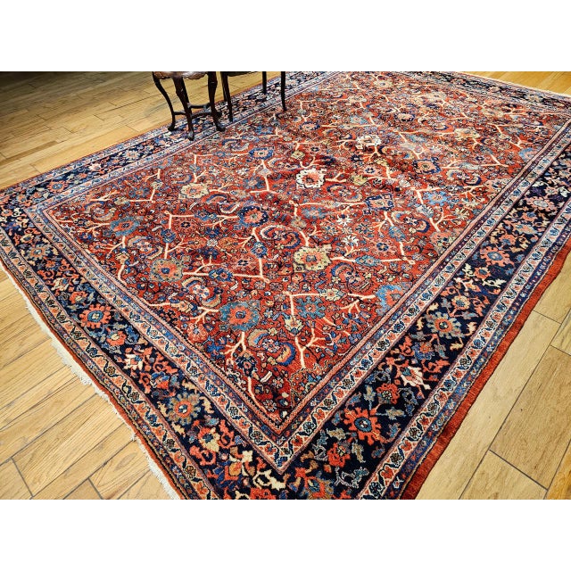 Antique Persian Mahal Sultanabad Rug, Hand-Knotted Wool, Geometric Pattern, 9x13, Red & Navy For Sale - Image 11 of 18