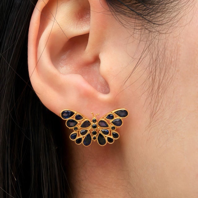 Not Yet Made - Made To Order Nina Zhou Butterfly Sapphire Earrings in 14k Yellow Gold - a Pair For Sale - Image 5 of 7