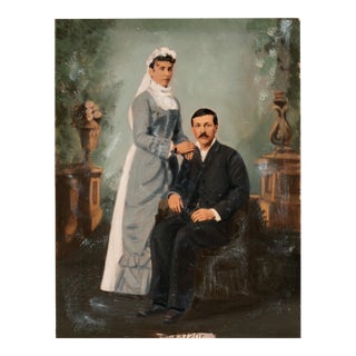 Antique Hand Painted Photograph of a Young Couple C.1910 For Sale