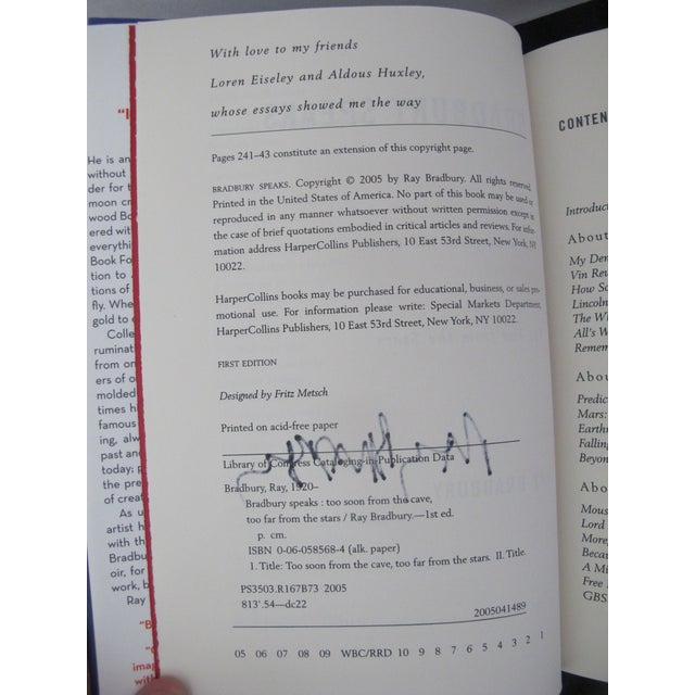 2000 - 2009 Ray Bradbury Signed 2005 1st Edition Speaks Too Soon From the Cave Too Far Book For Sale - Image 5 of 5