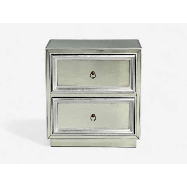 Hollywood Regency Hollywood Regency Style, Silver Leaf, Distressed Glass, Mirrored Nightstands For Sale - Image 3 of 13