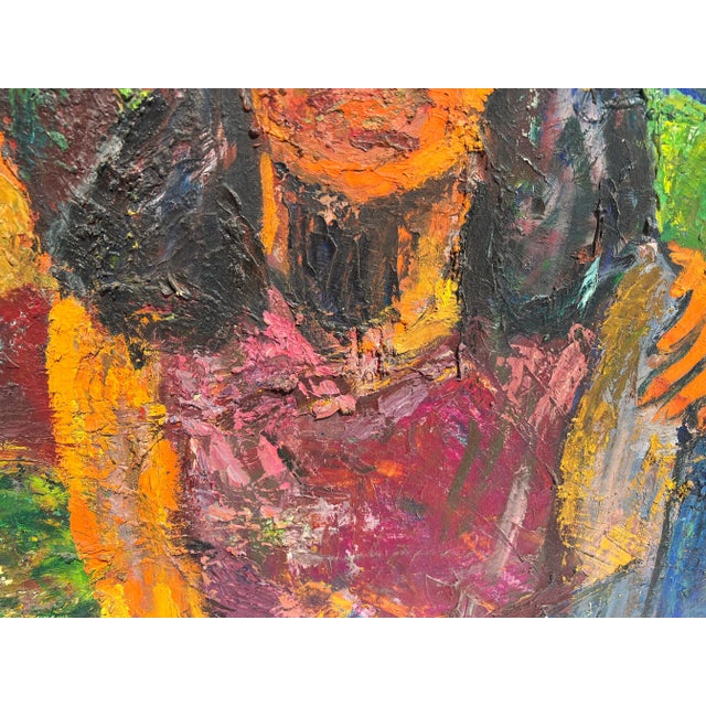 Textile Late 20th Century Vintage Fauvist Figurative Painting of Mother & Daughter For Sale - Image 7 of 13