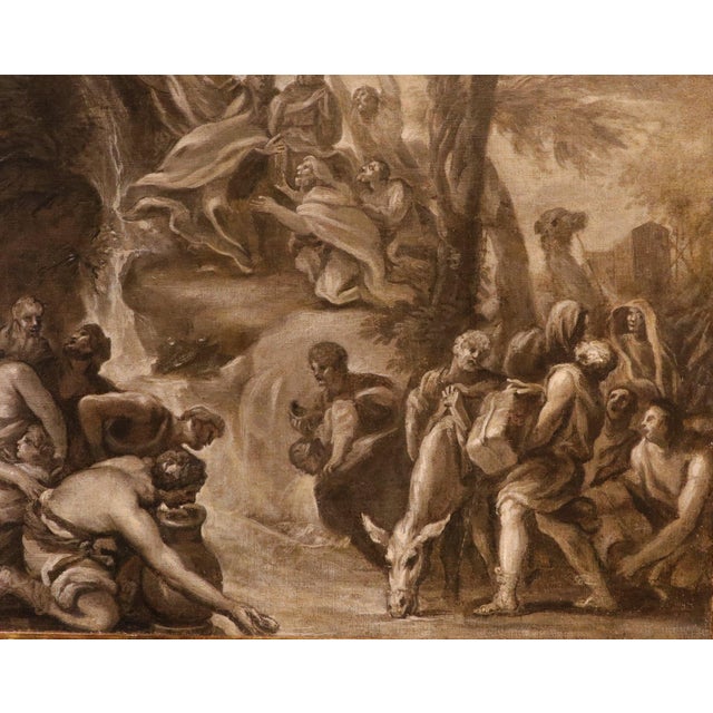 Early 18th Century Roman School Artist, Moses Makes Water Flow from the Rocks, 1600s, Oil on Canvas For Sale - Image 5 of 16
