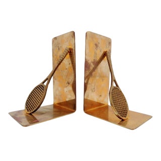 Vintage Brass Tennis Bookends ~ a Pair For Sale