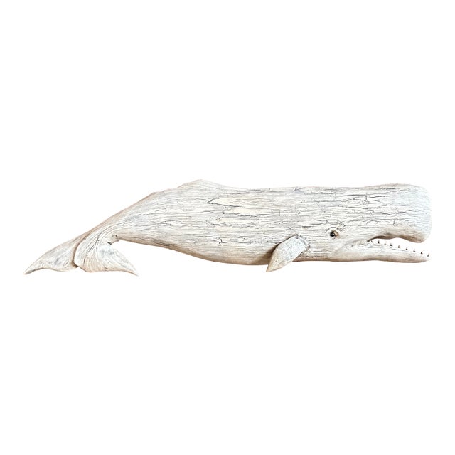 Large Hand Carved & Painted Wall Sculpture of a Whale For Sale